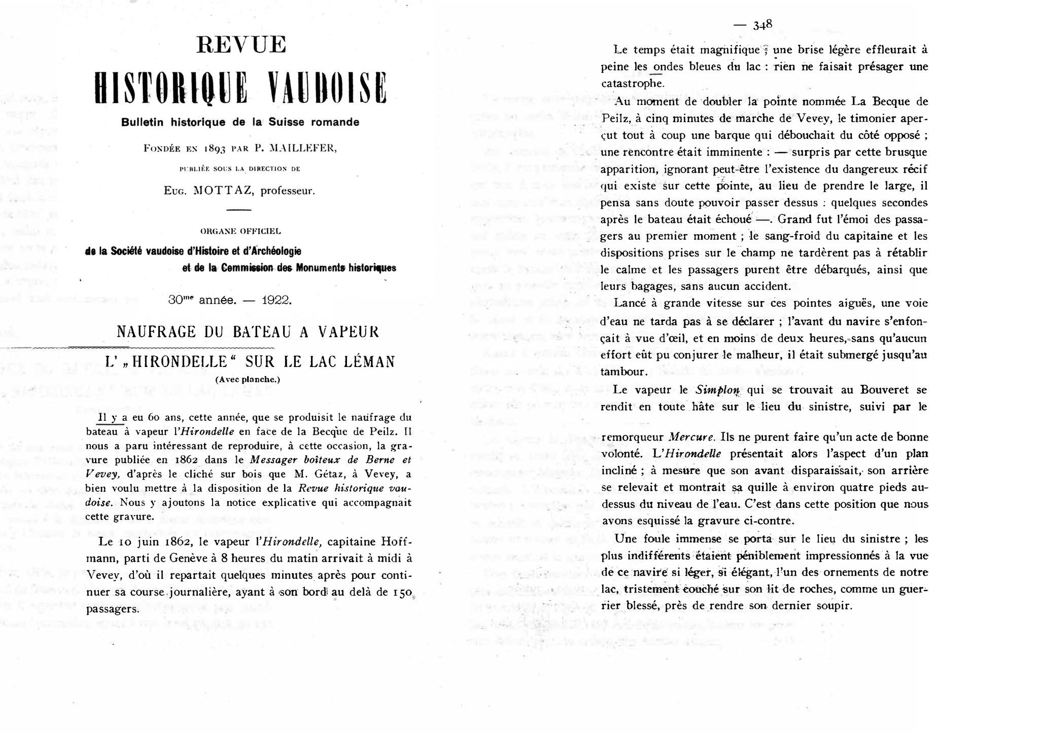 Revue historique Vaudoise 1922